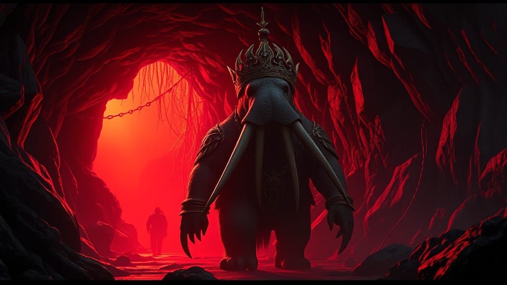 Dark Fantasy Walrus King in Mysterious Cave
