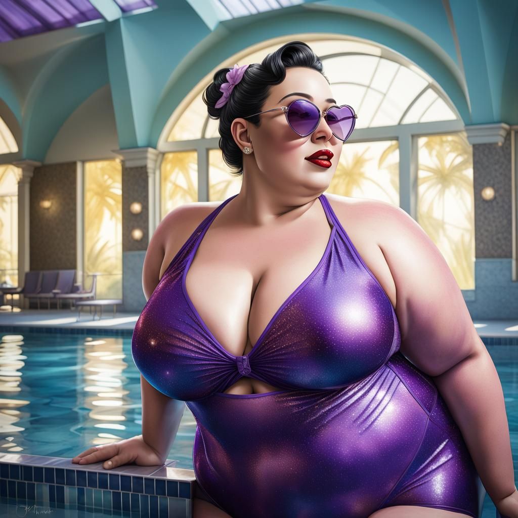 Pin-Up Style Woman in Sparkling Pool