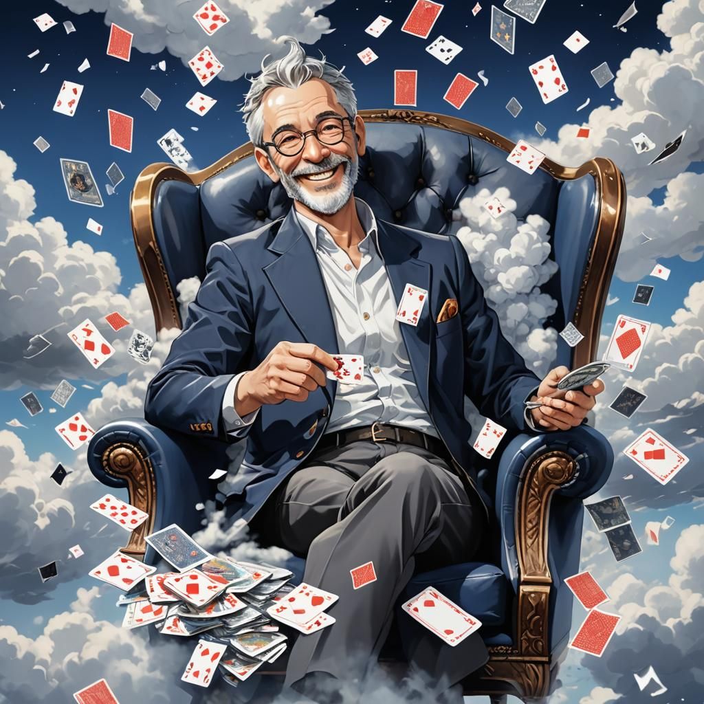 Smiling Man in Clouds: Cel-Shaded Anime Style