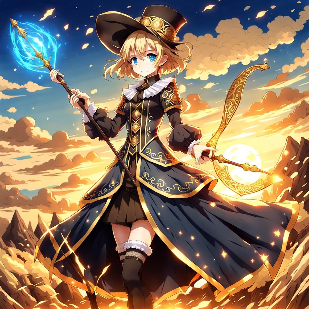 Anime Female Spellcaster in Victorian Dress with Spear