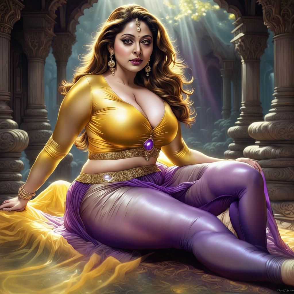 Fantasy Art of Actress with Crystal Hair in Purple and Gold