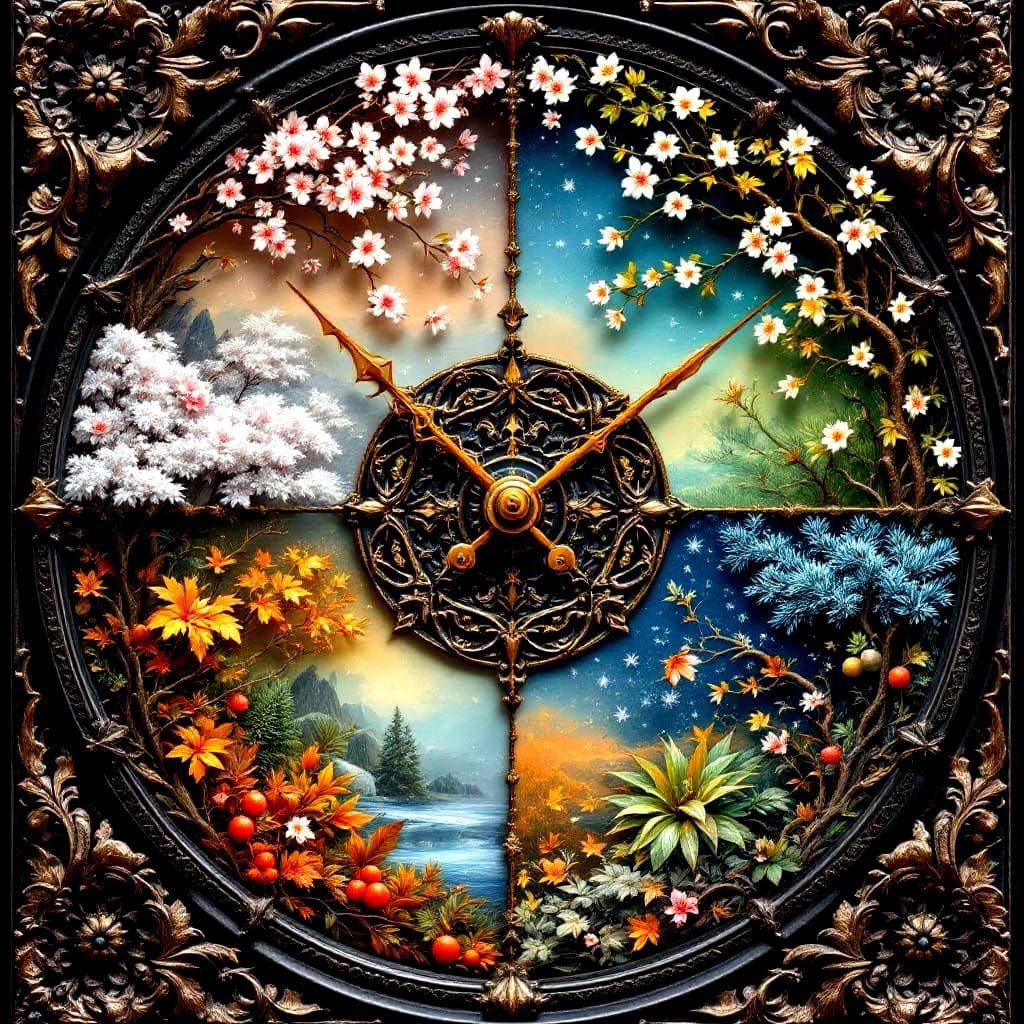 Seasonal Clockwork in Ornate Style