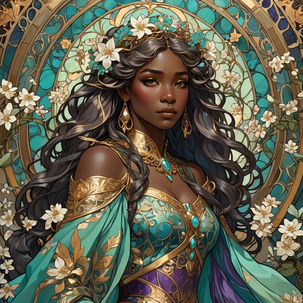 Majestic Princess in Jasmine Garden: Art Nouveau Style