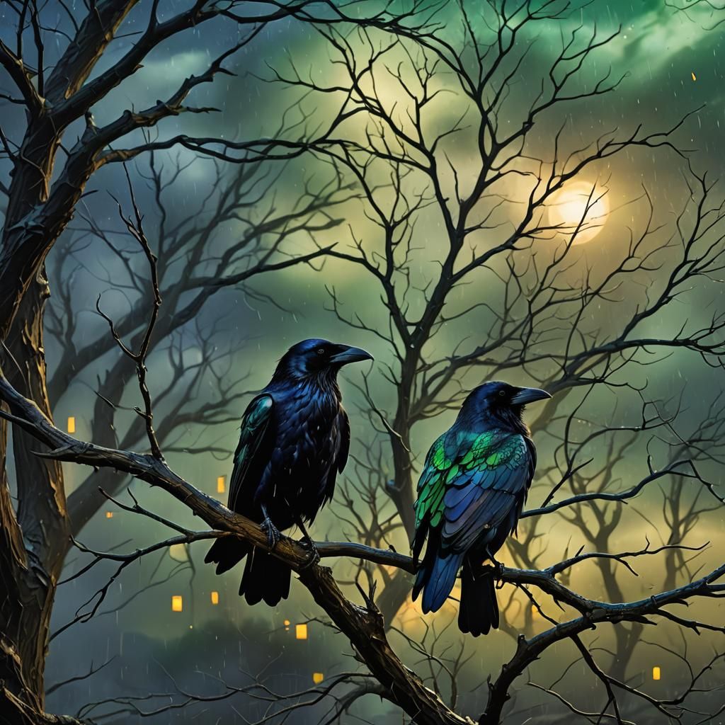 Raven in Storm: A Fantastical Digital Painting