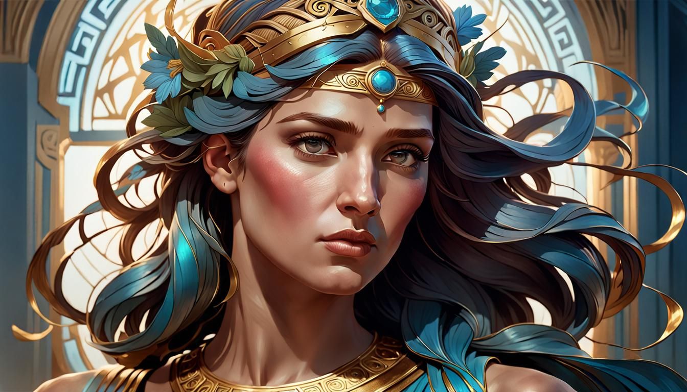 Heroic Greek Goddess Portrait in Art Nouveau Style