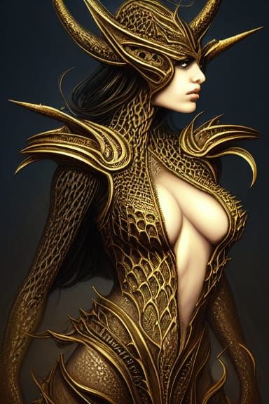 Dark Fantasy Lizard Girl in Dragon Armor