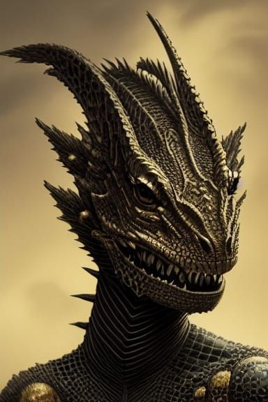 Dark Fantasy Lizard Girl in Dragon Armor