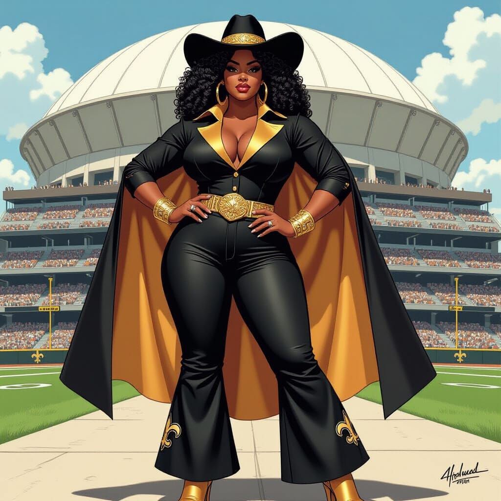 Saints Fan at Superdome: Comic Book Art Style
