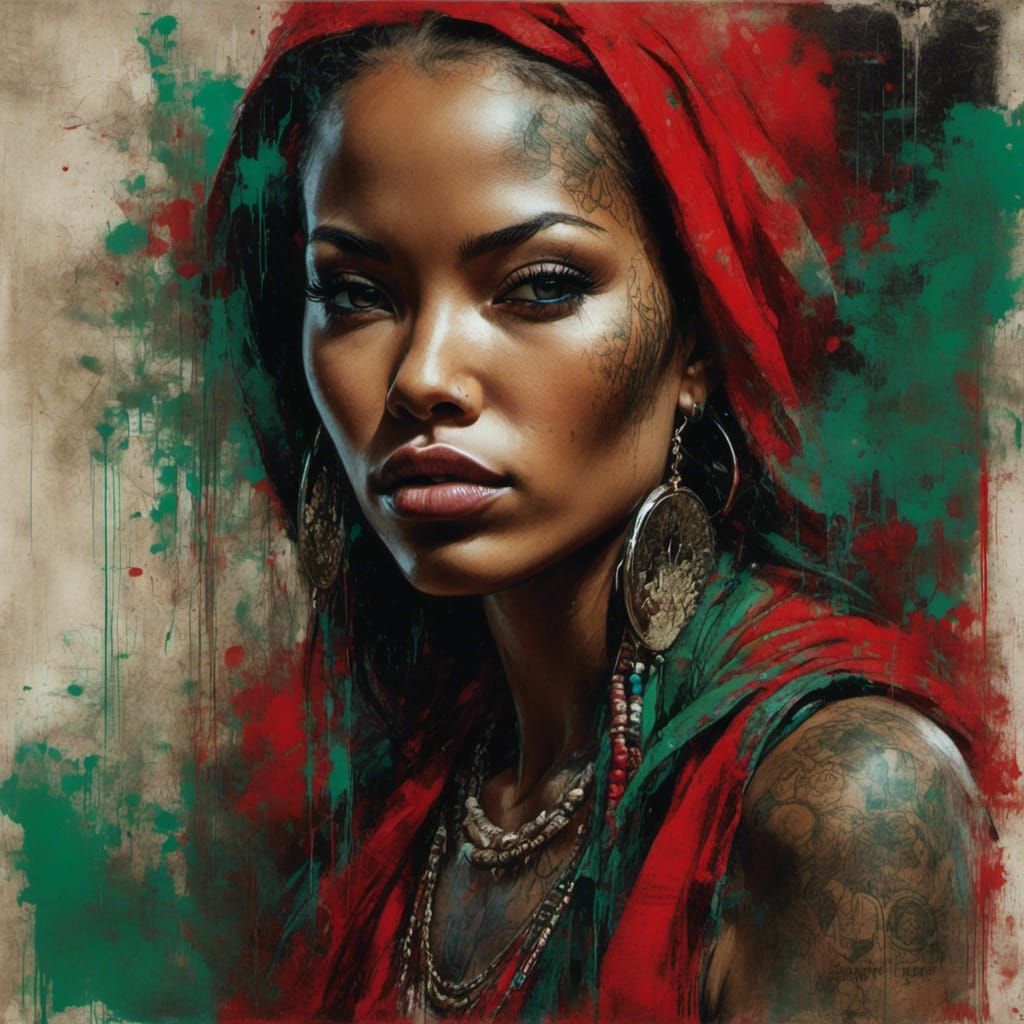 Beautiful Kenya Woman Portrait in Grunge Style