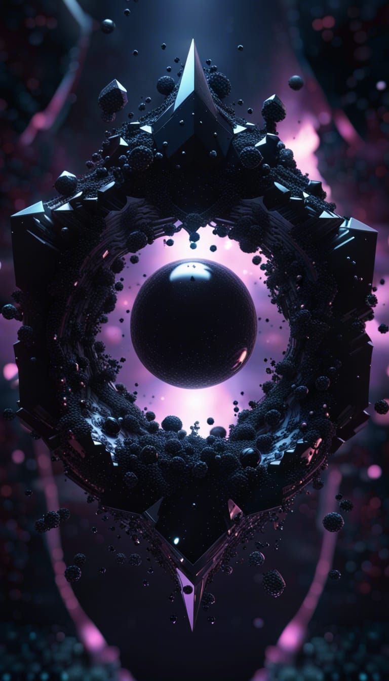 Umbral Void with Floating Black Crystals in 3D
