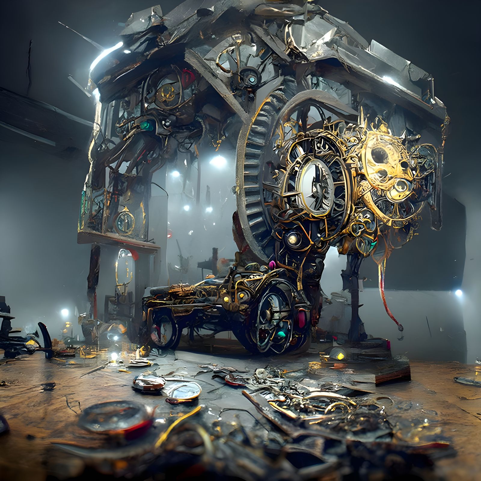 Steampunk Time Machine with House Interior