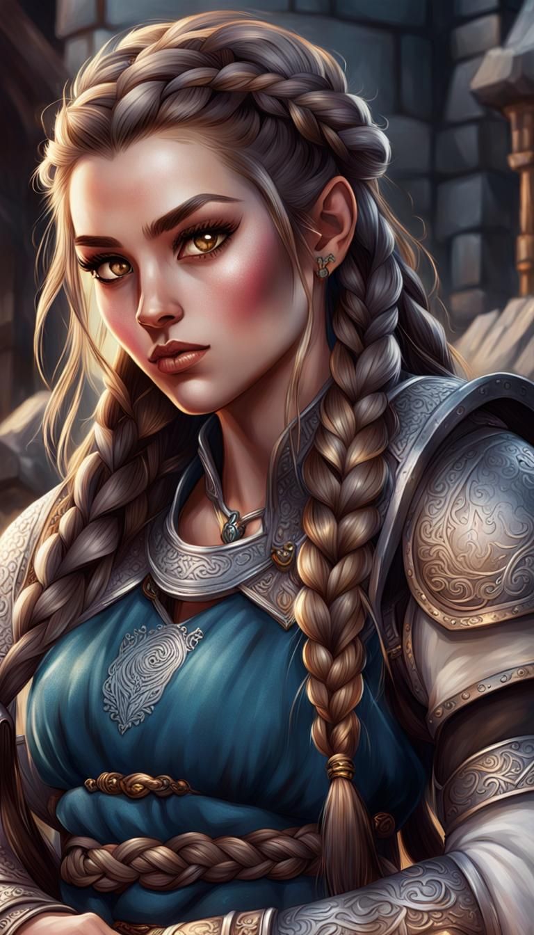Dwarven Woman with War Hammer Portrait