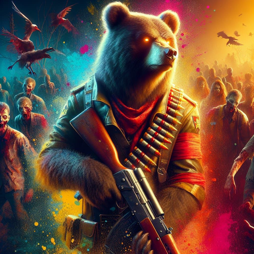 Apocalyptic Soldier Bear Concept Art in Splash Art Style