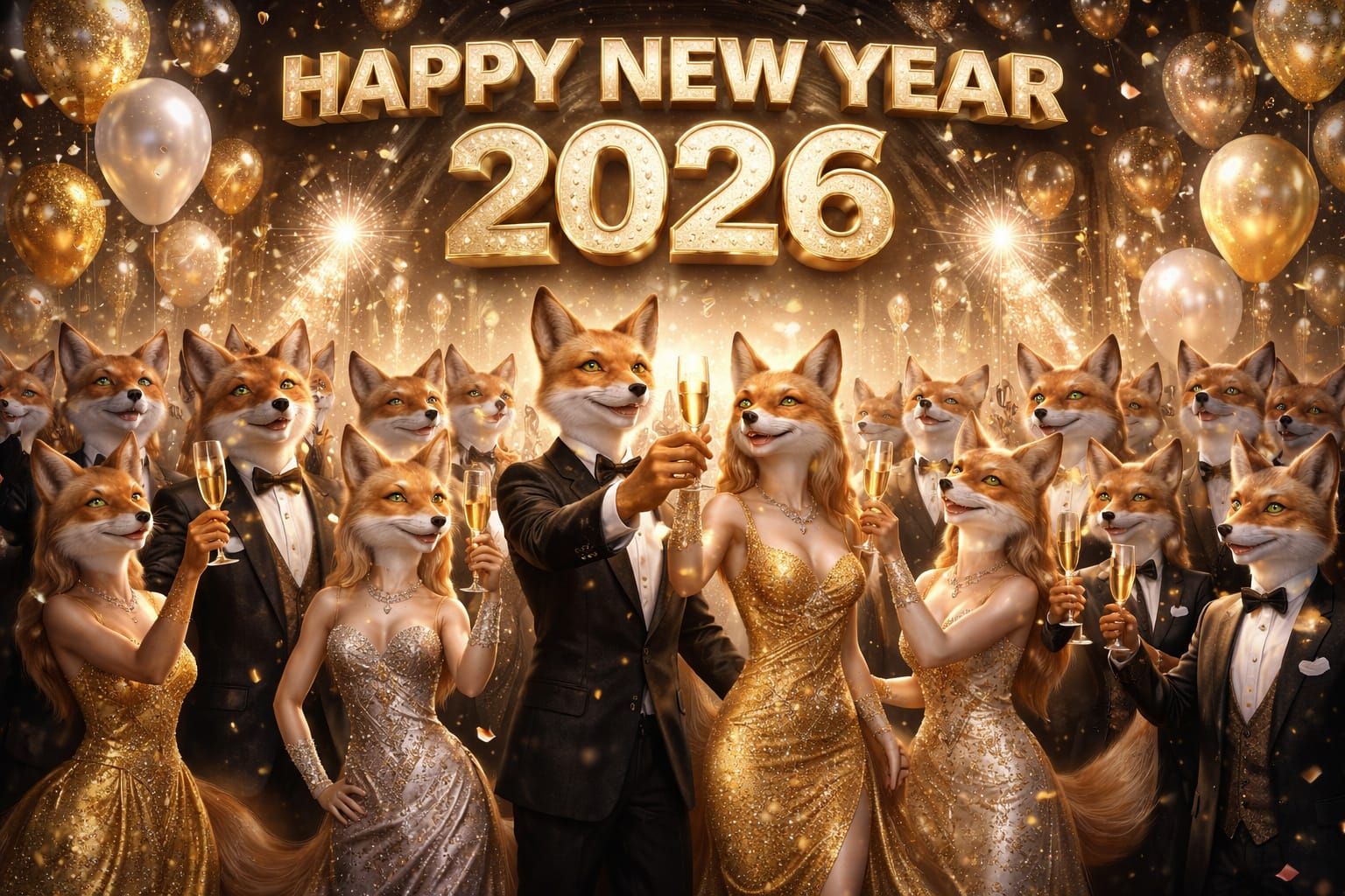 Anthropomorphic Foxes Celebrate New Year 2026