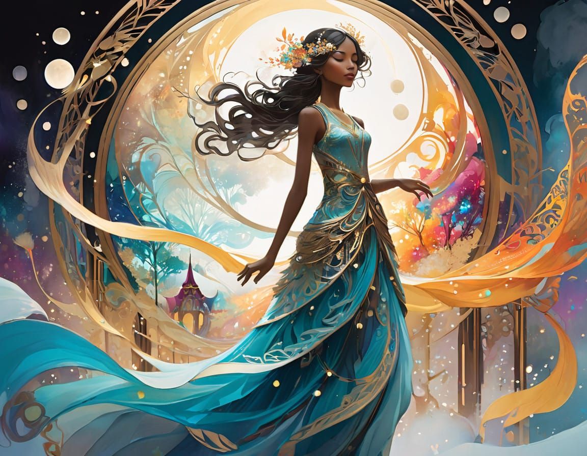 Whispers of Winter Solstice in Dreamlike, Art Nouveau-Inspir...