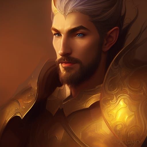 Half-Elven Paladin Portrait in Art Nouveau Style