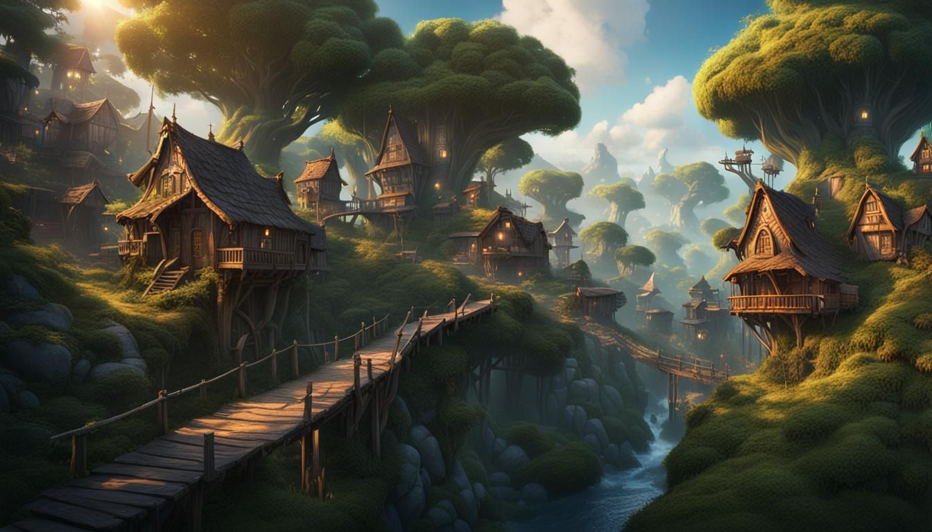 Treehouse Village in Detailed Matte Painting Style