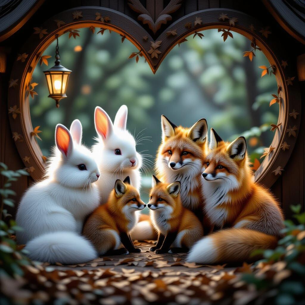 Fluffy Bunnies and Sleek Foxes in Enchanted Heart Room