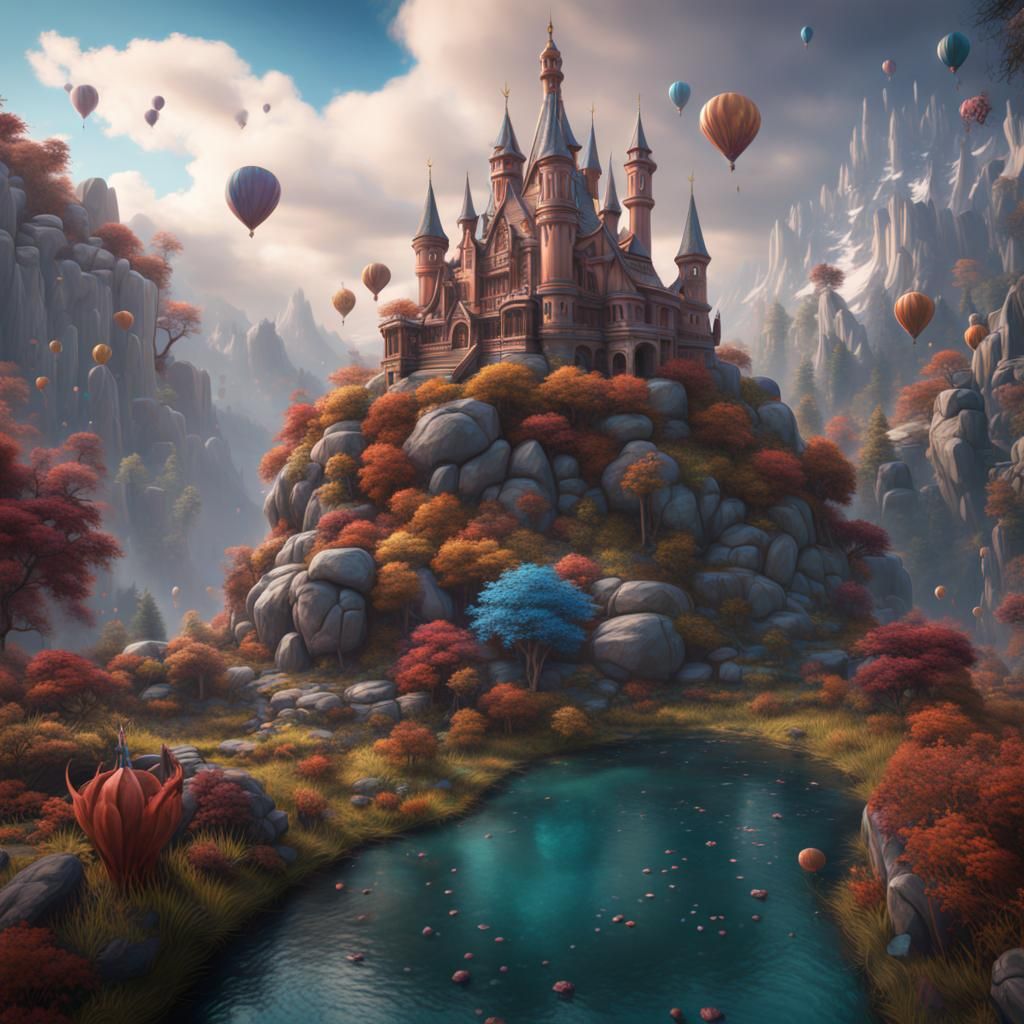 Fantastical Birthday Celebration in Matte Painting Style