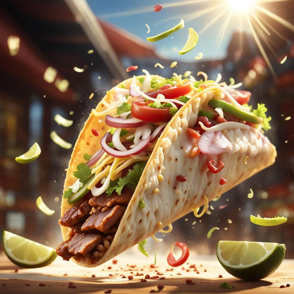 Delicious Taco with Marinated Pork in Anime Style