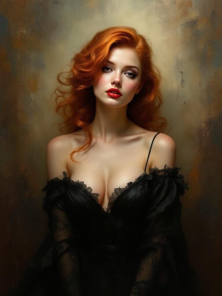 Redhead Pin-Up in Art Nouveau Style