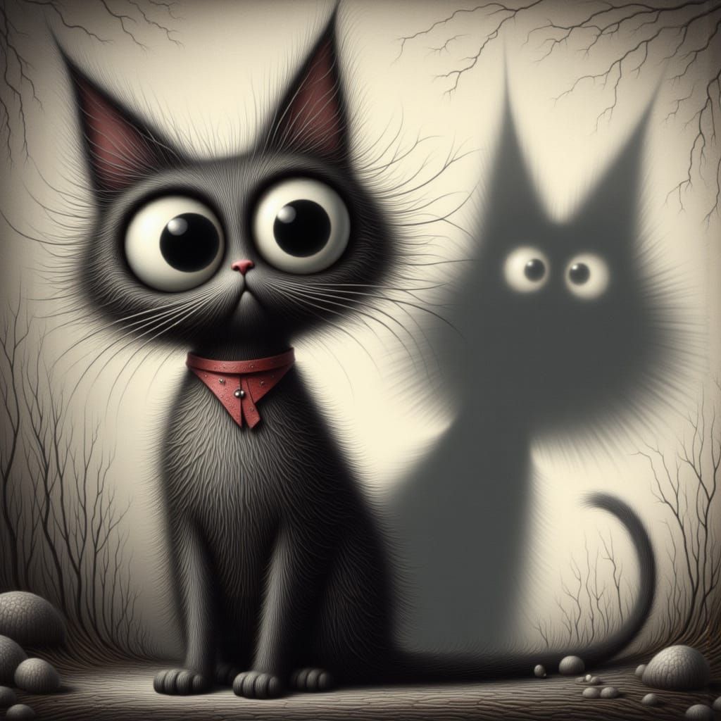 Cute Cat with Mysterious Shadow