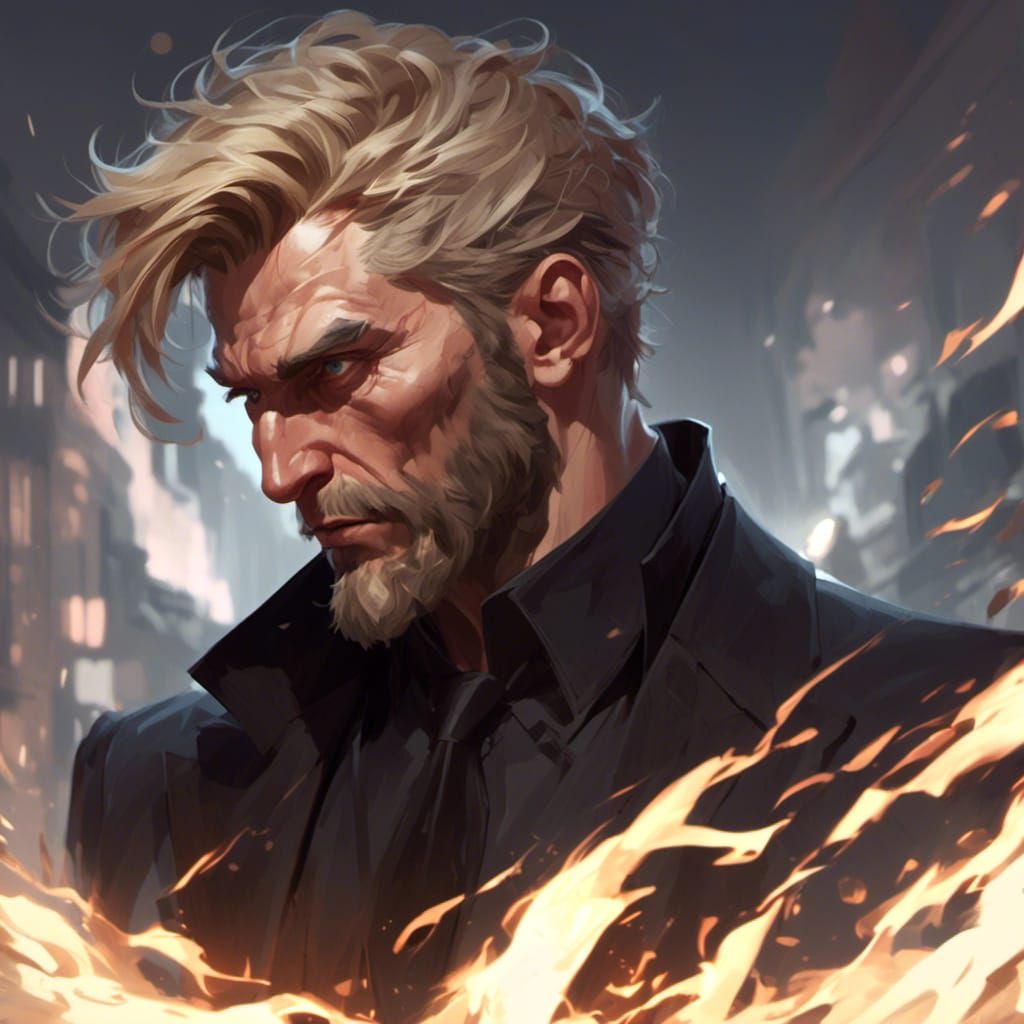 Dark Blonde Man in Black Shirt: Evil Portrait