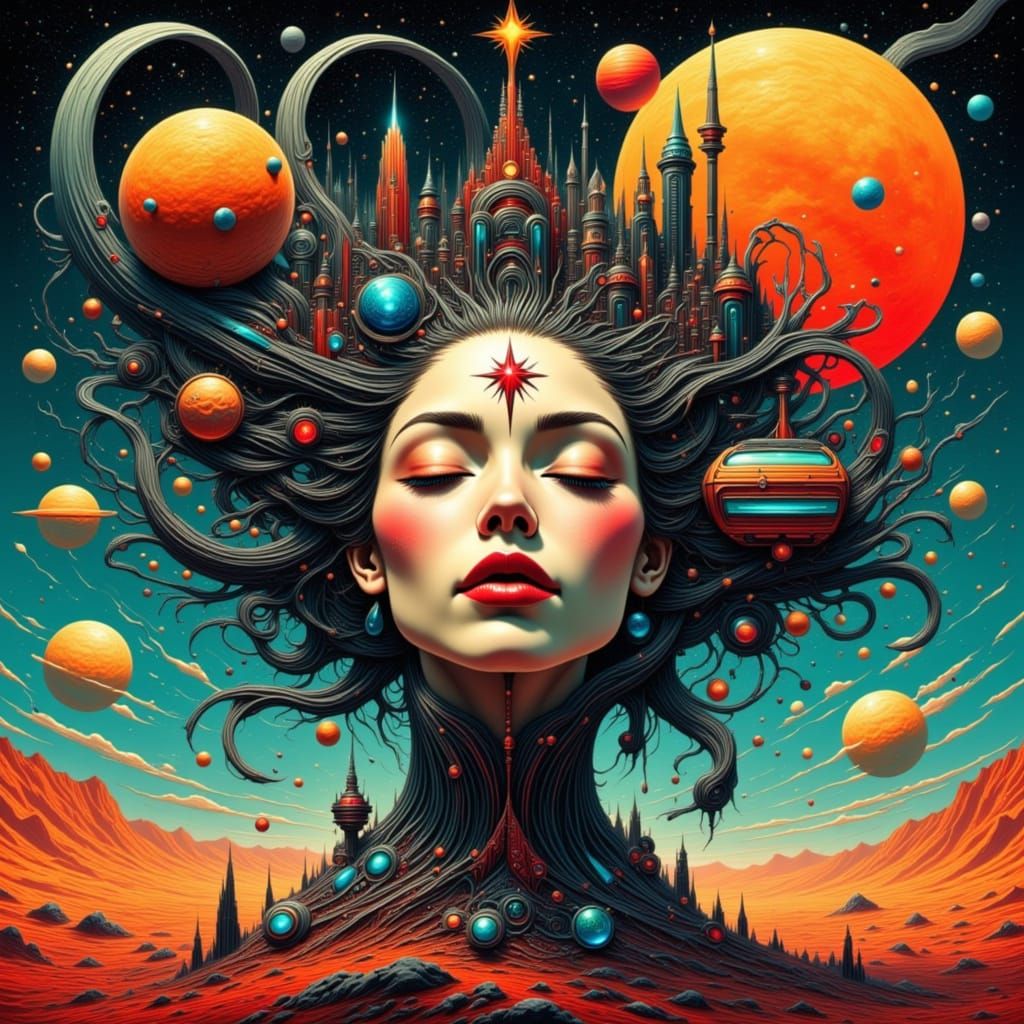 Surreal, Sci-fi, Spacy City Portrait