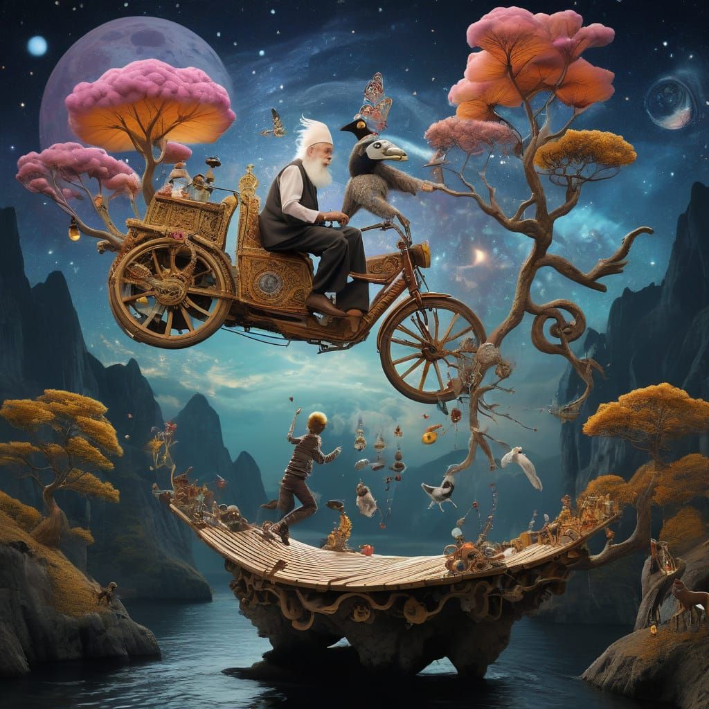 Surreal Tea Party on Floating Island with Chakras