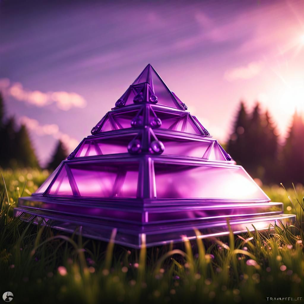 Cute Purple Pyramid in Grass, Photorealistic CGI