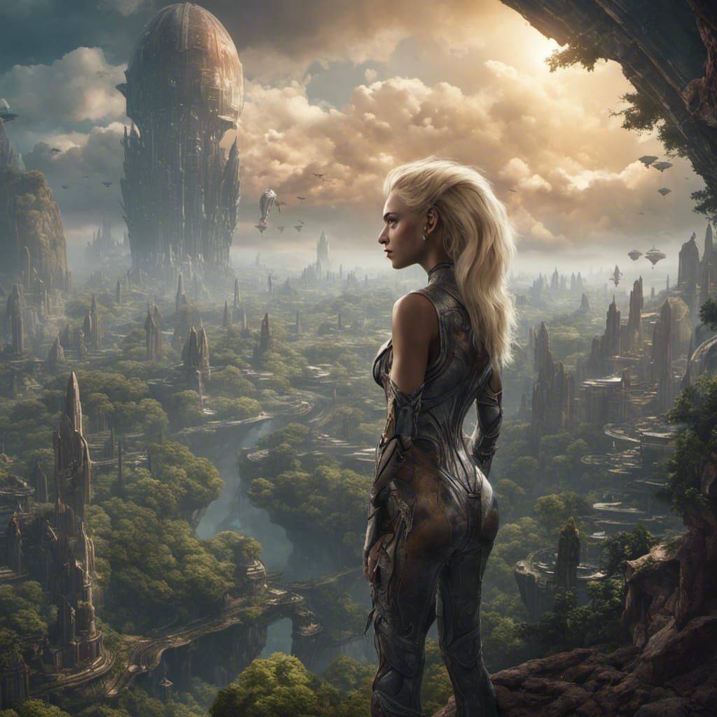 Alien Woman Cityscape: Dark Fantasy Art