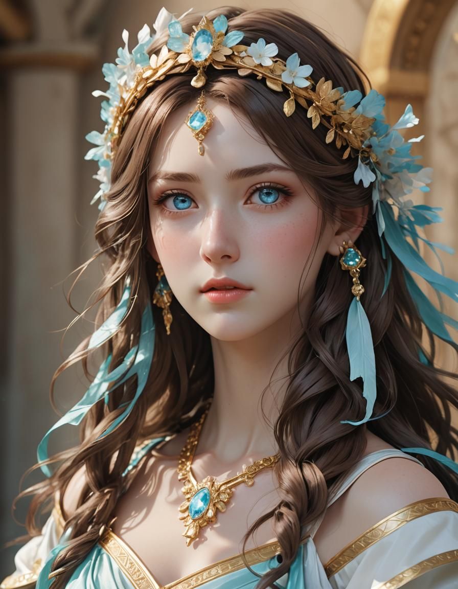 Ancient Greek Woman Portrait in 3D Anime Style