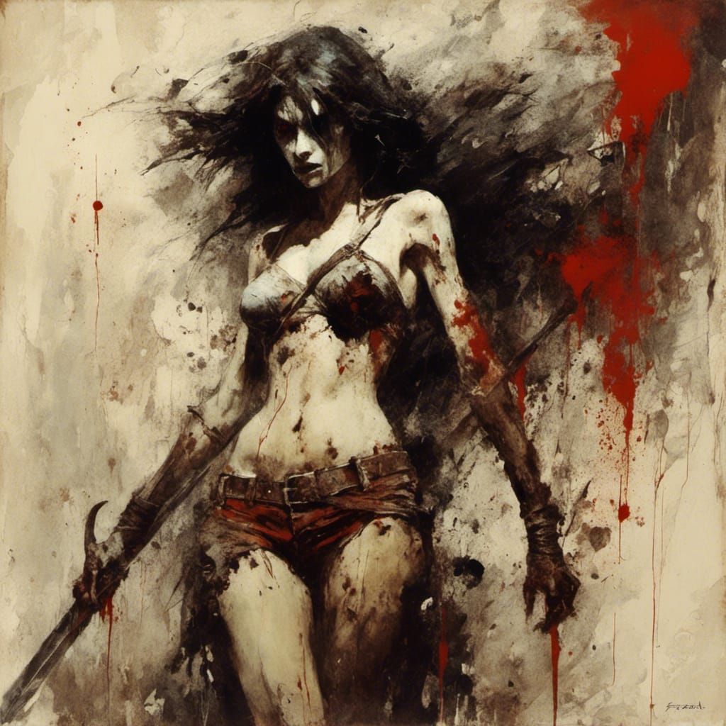 Macabre Bikini Girl in Frank Frazetta Style