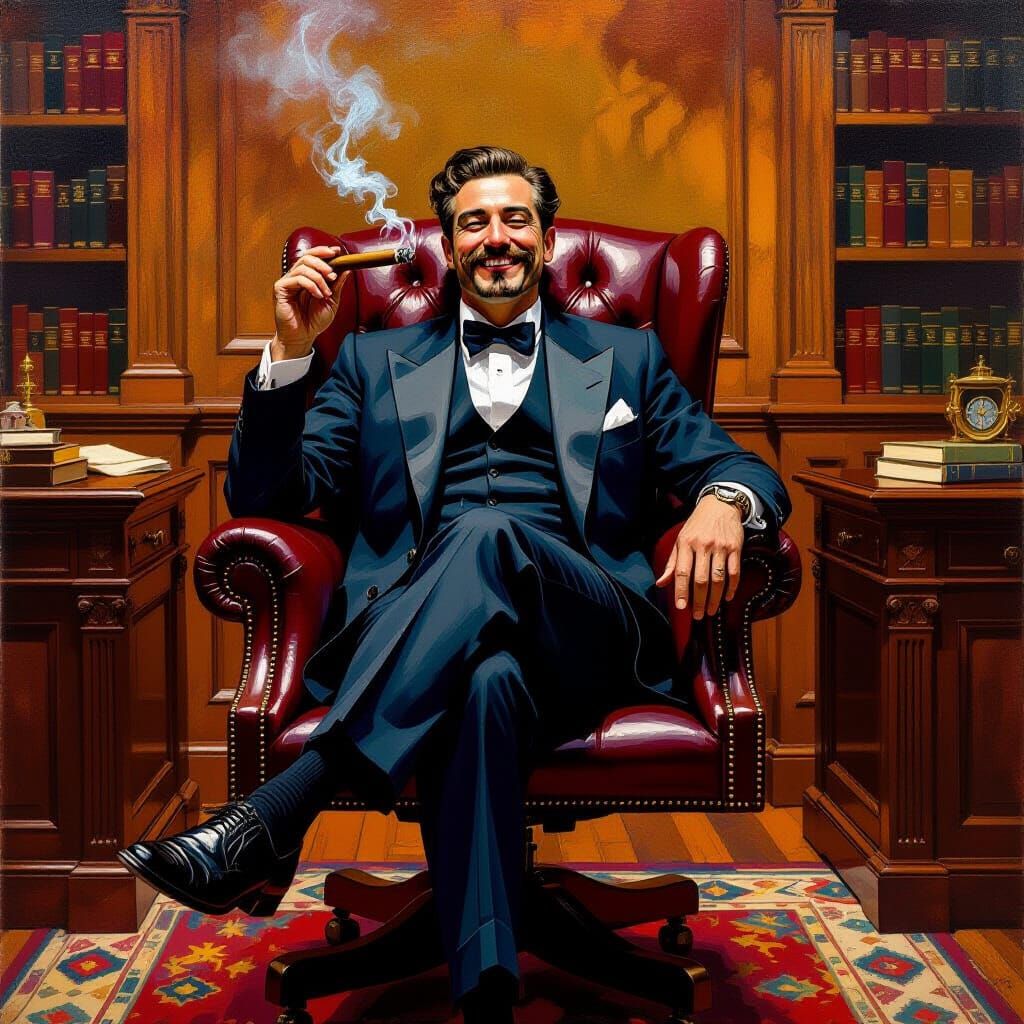 Neo-Impressionist Lawyer in Ornate Office