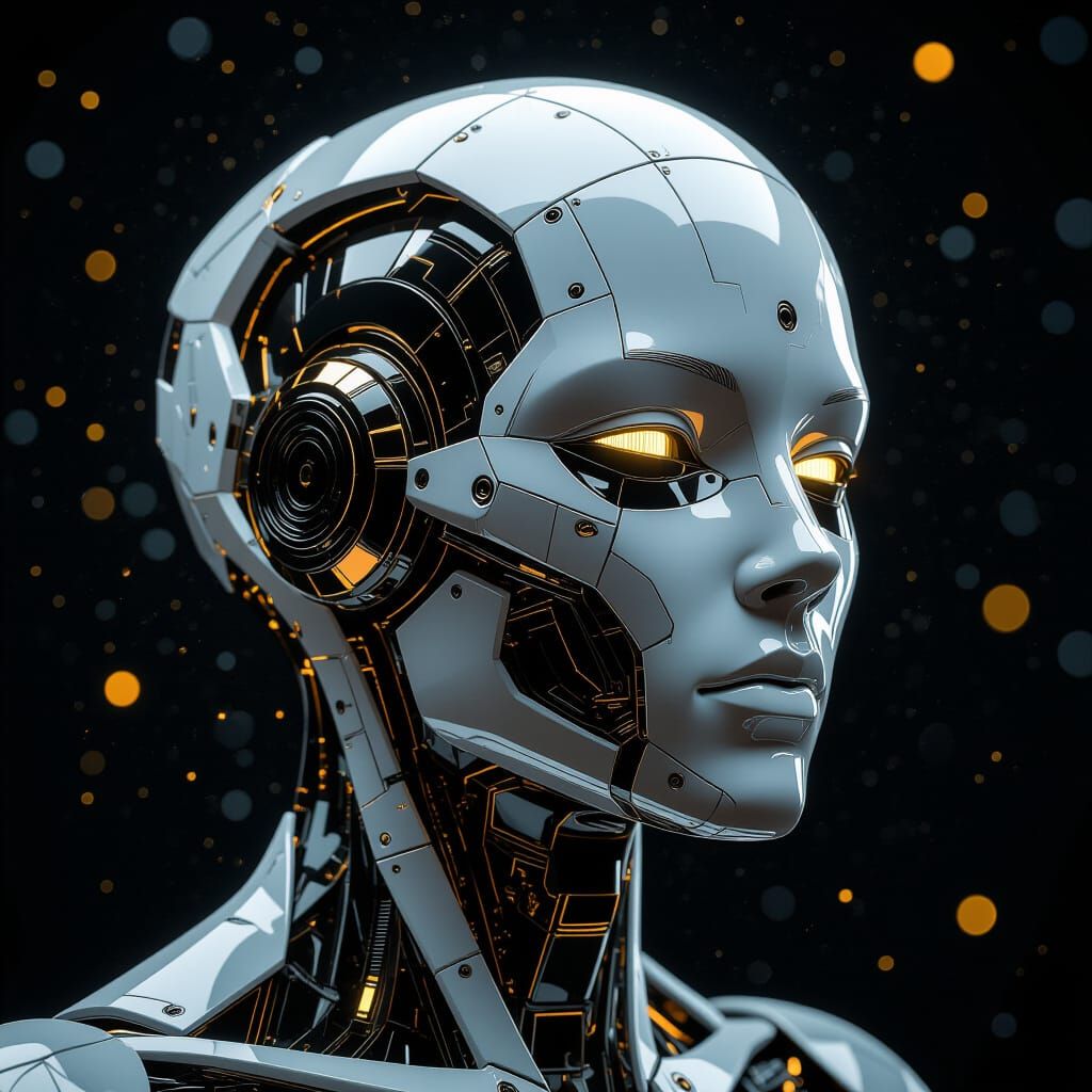 Futuristic Geometric Skull with Gold Accents