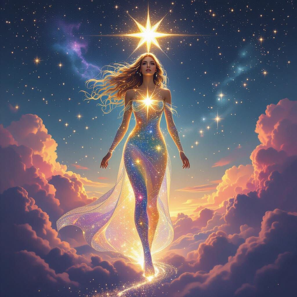 Radiant Starlight Figure in Cosmic Sky