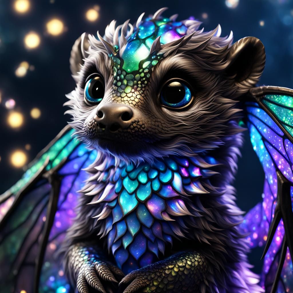 Adorable Winged Dragon Otter in Holographic Colors