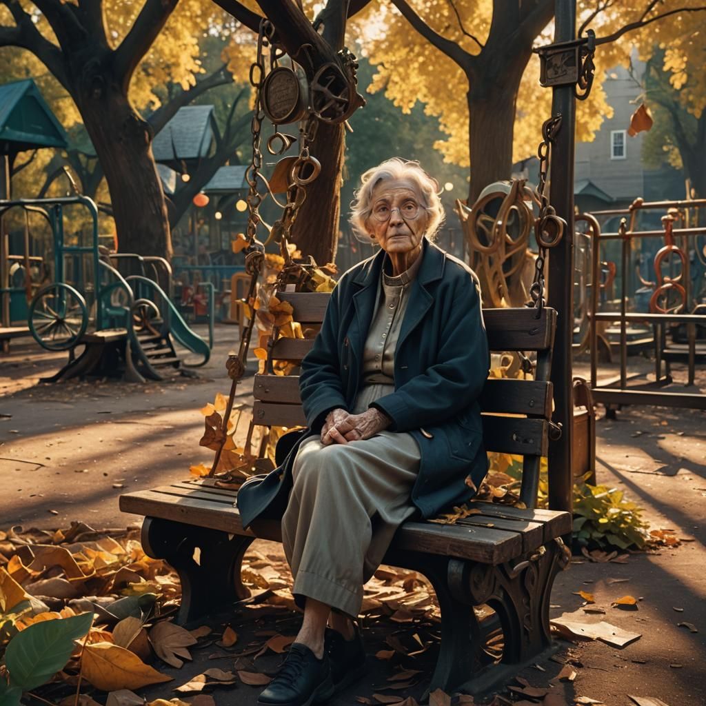 Nostalgic Dark Fantasy: Old Woman in Playground