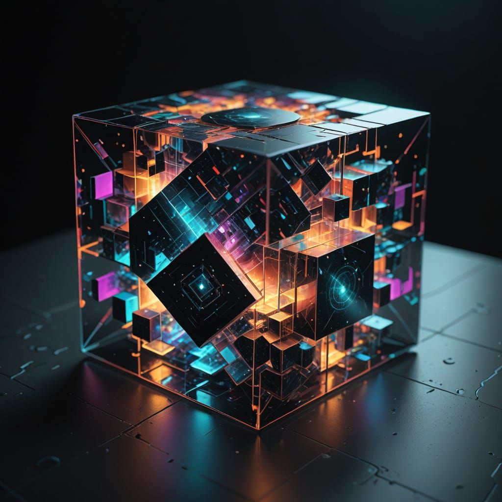Abstract Cube Analyzed in Ethereal Void Digital Art