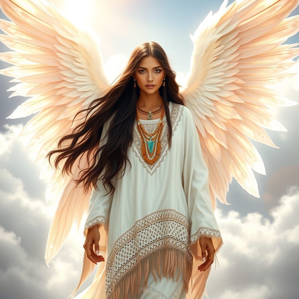 Ethereal Native American Angel with Majestic Wings