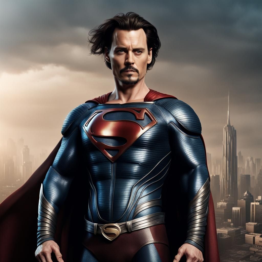 Hyperrealistic Johnny Depp as Superman