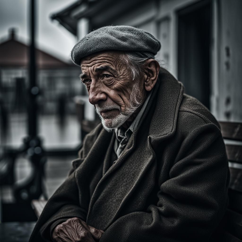 Portrait of a Lonely Man on Bench