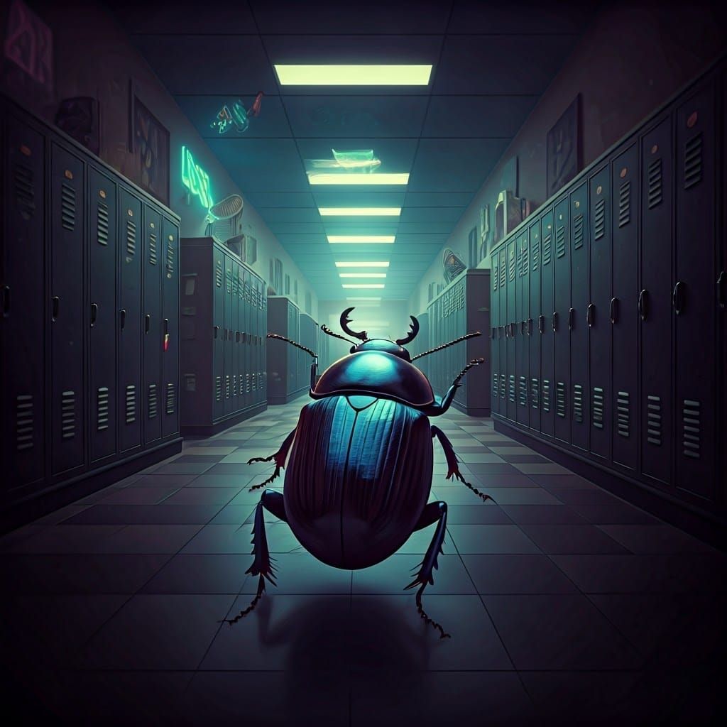 Beetle in Surreal High School Hallway