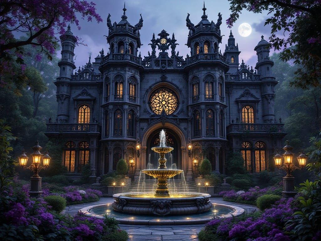 Ethereal Gothic Estate in Rich Velvety Darkness