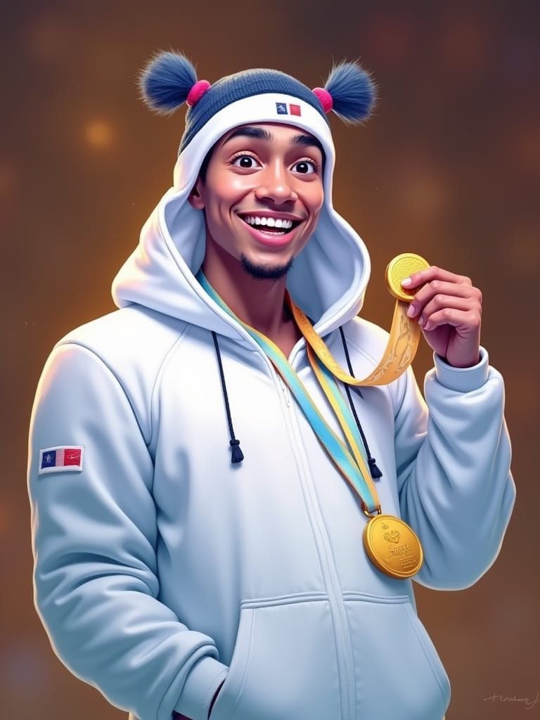 Victorious Athlete Celebrates with Gold Medal