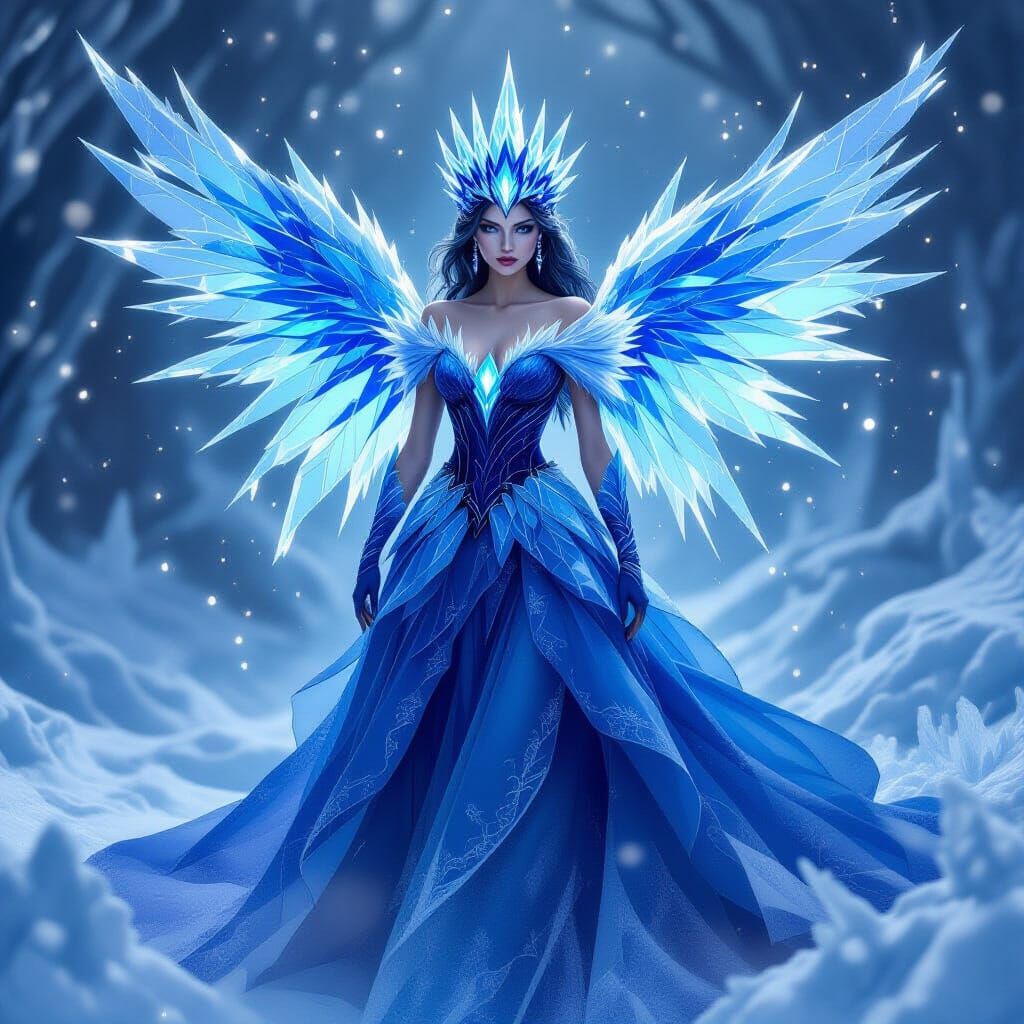 Sapphire Ice Princess with Crystalline Frost Wings