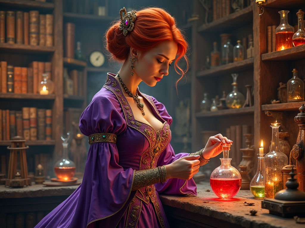 Alchemist in Medieval Laboratory, Mystical Art