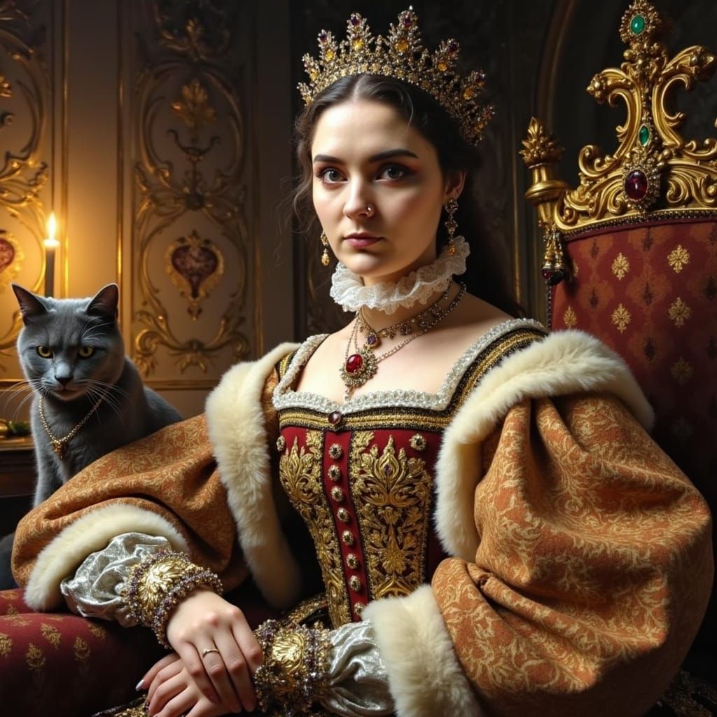 Eleanor of Aquitaine in Golden Regalia with Majestic Black C...