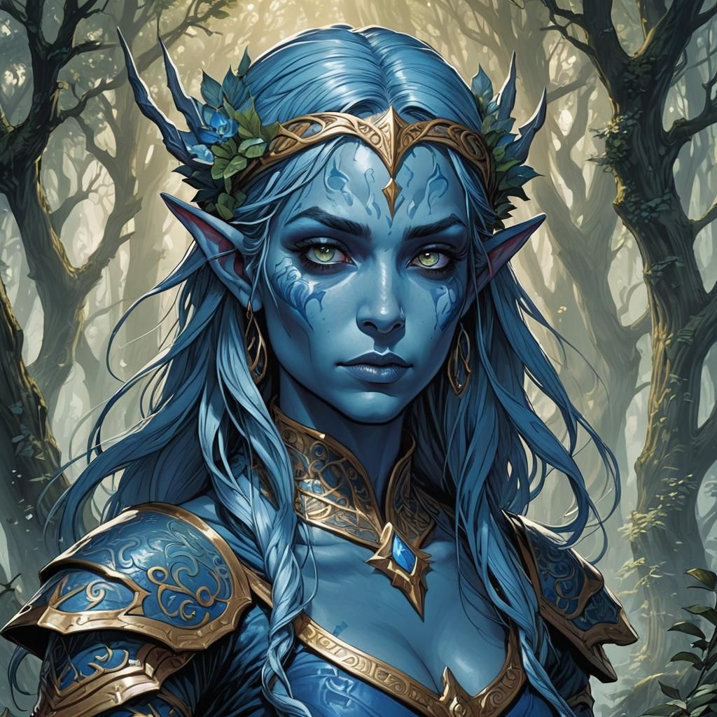 Blue Mana Elf in Comic Book Style