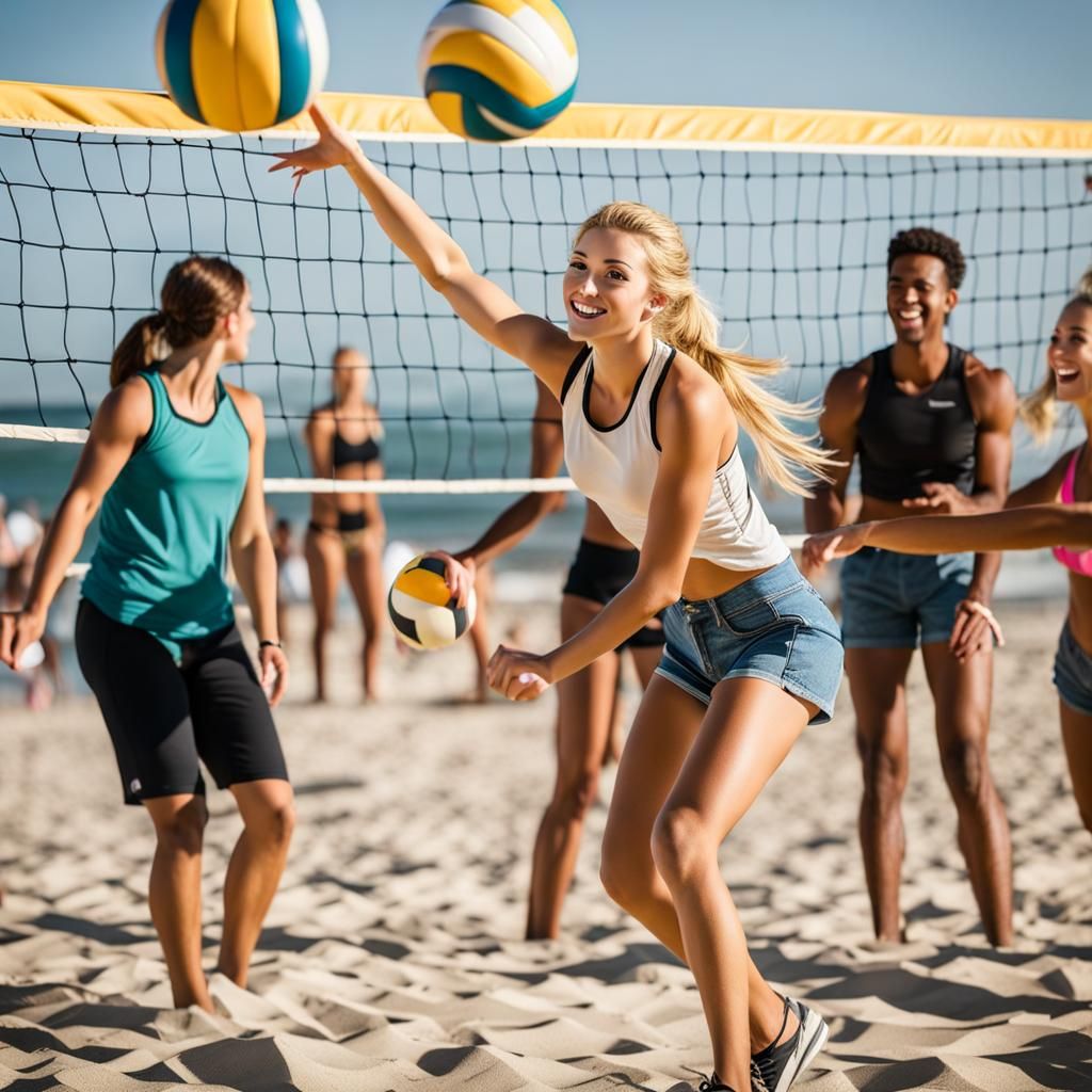 Teenage Girl Playing Volleyball at the Beach